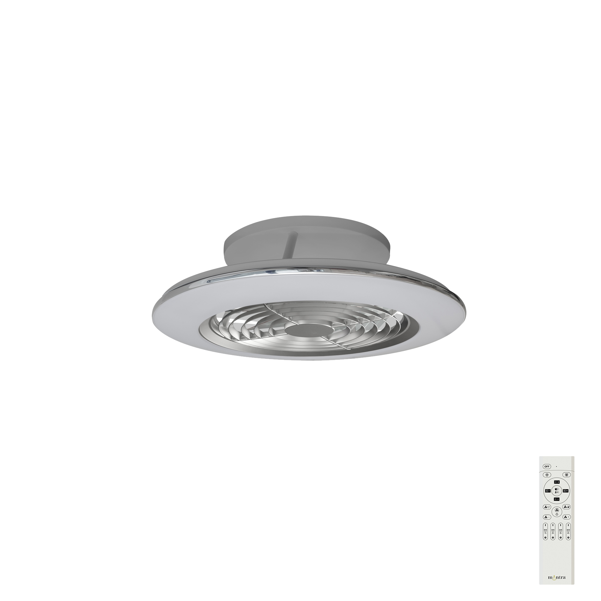 M7494  Alisio Mini 70W LED Dimmable Ceiling Light & Fan, Remote Controlled Silver